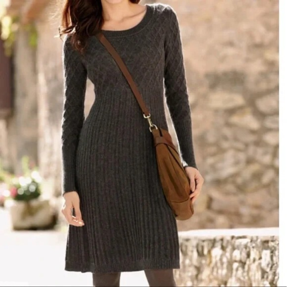 Peruvian Connection Baby Alpaca Sweater Dress  XS Cable Trellis Midi Long Sleeve